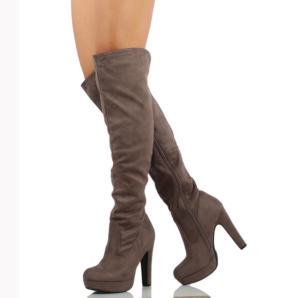 SIZE 10 Charcoal Faux Suede Knee High Dress Boot - Picture 2 of 5